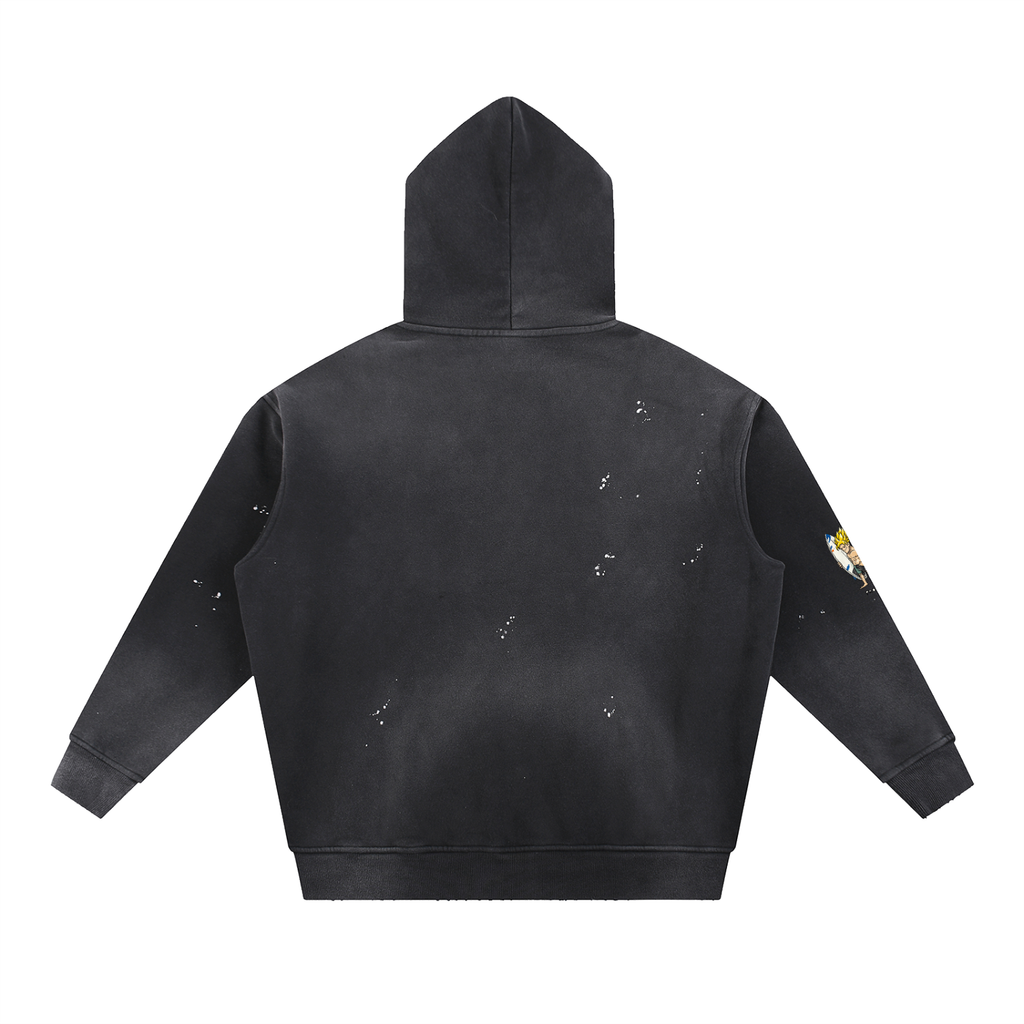 Vintage Washed Frayed Fleece Hoodie