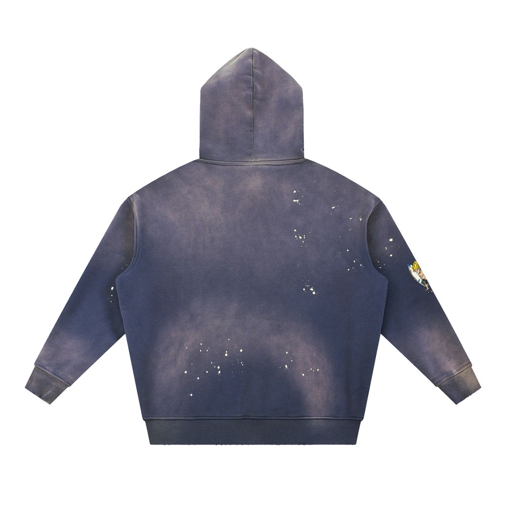 Vintage Washed Frayed Fleece Hoodie